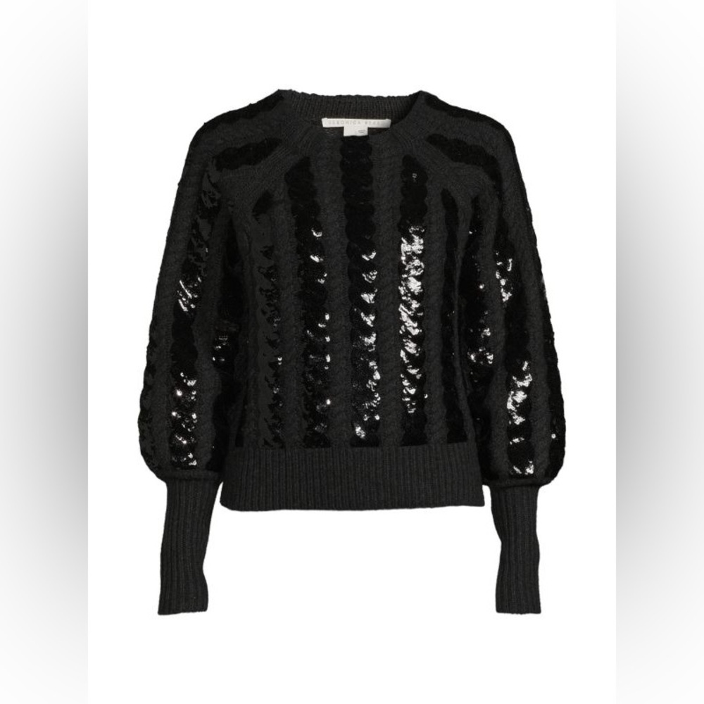 VERONICA BEARD Yola Wool Blend Sequin Sweater in Charcoal Size Small New